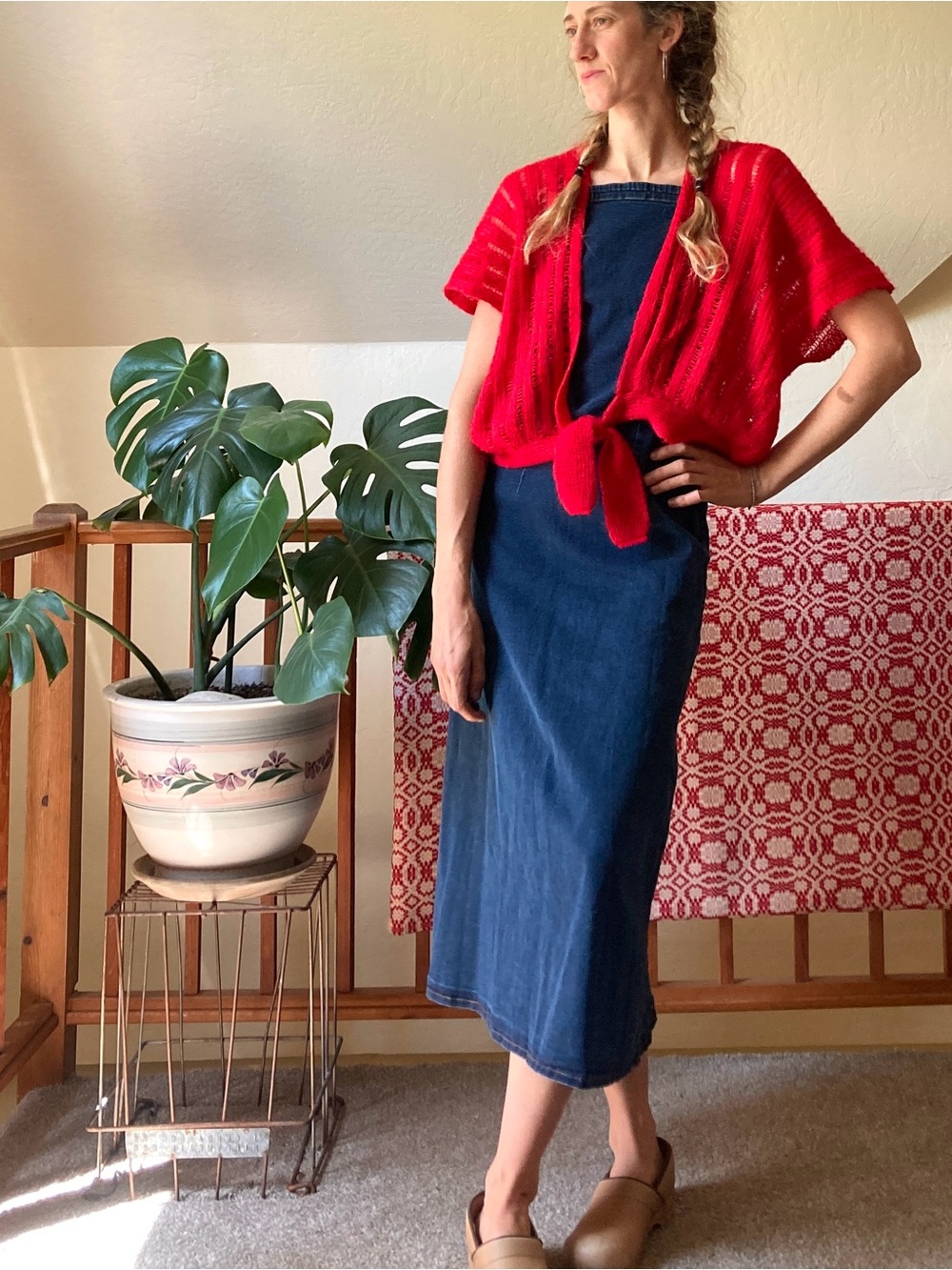 Vintage Candy Red Knitted Cardigan Shawl
